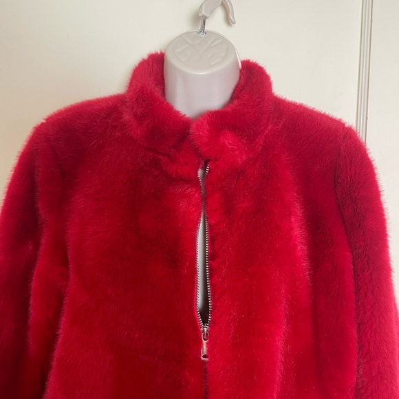 Zara TRF Outerwear Cherry Red Faux Fur Bomber Jacket - Picture 6 of 9